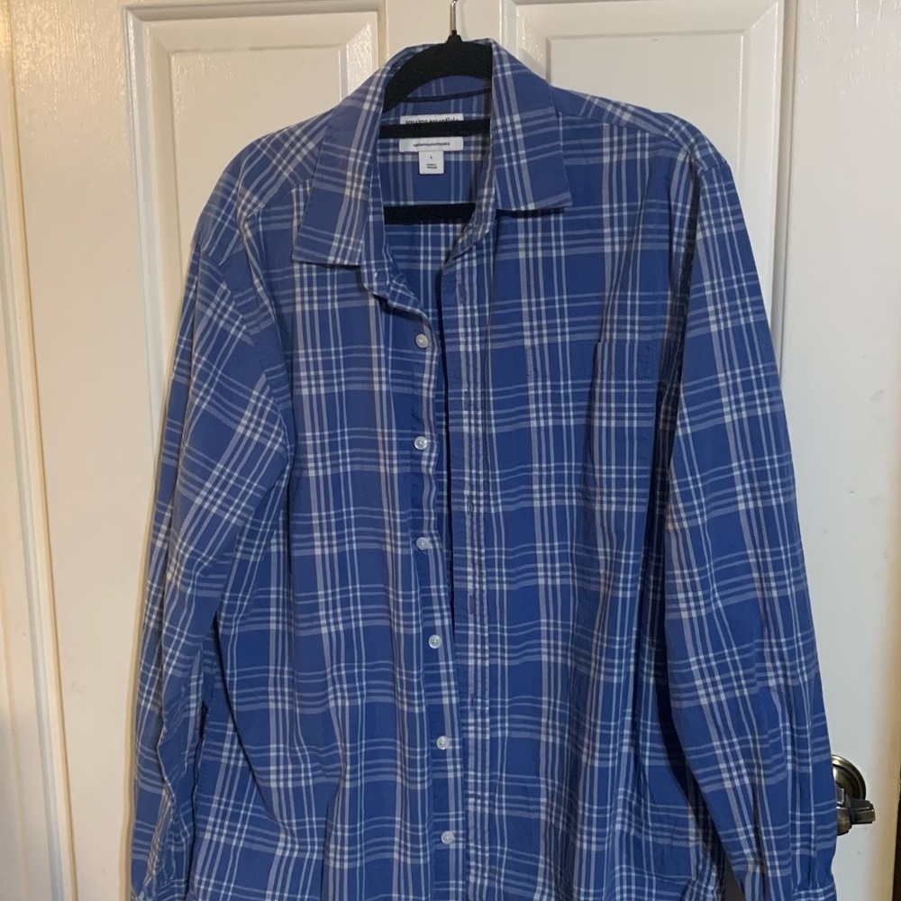 Blue Plaid Button-Up Shirt